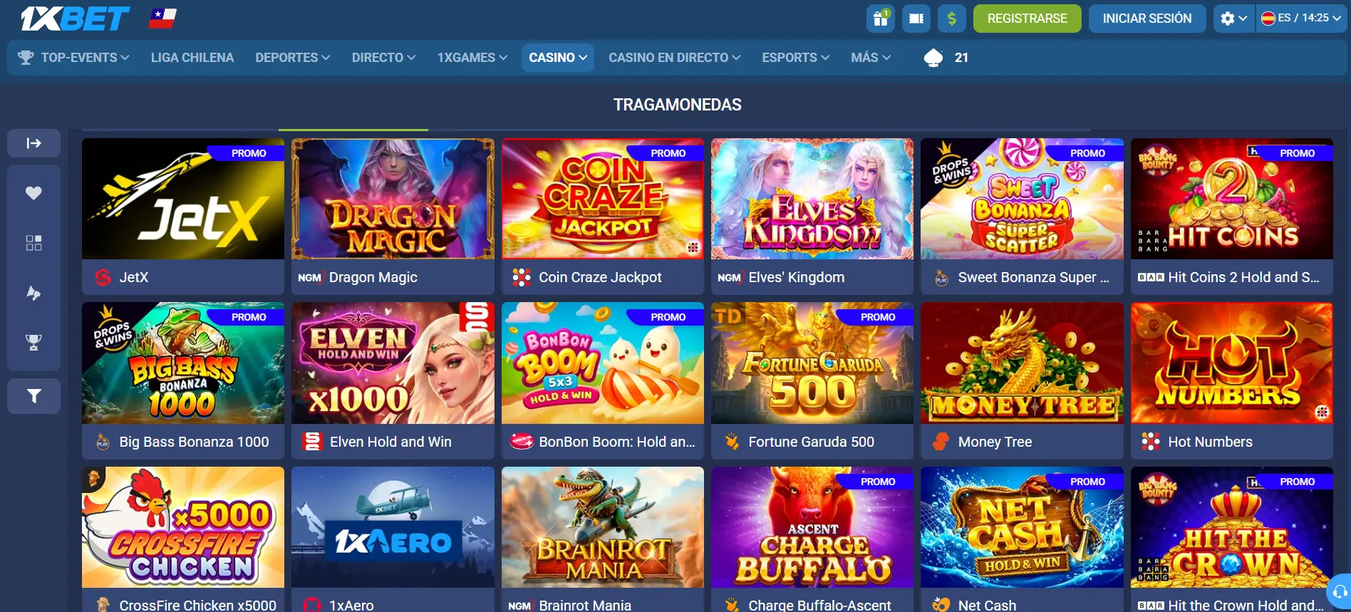 1xbet — captura del lobby de slots