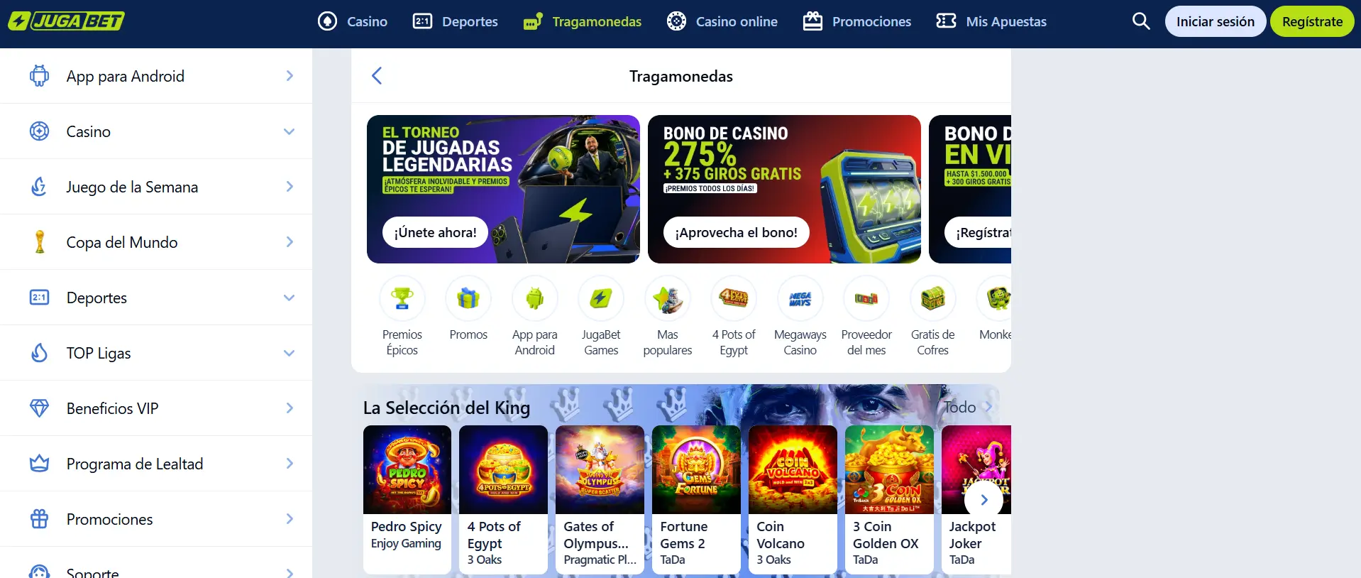 JugaBet — captura del lobby de slots