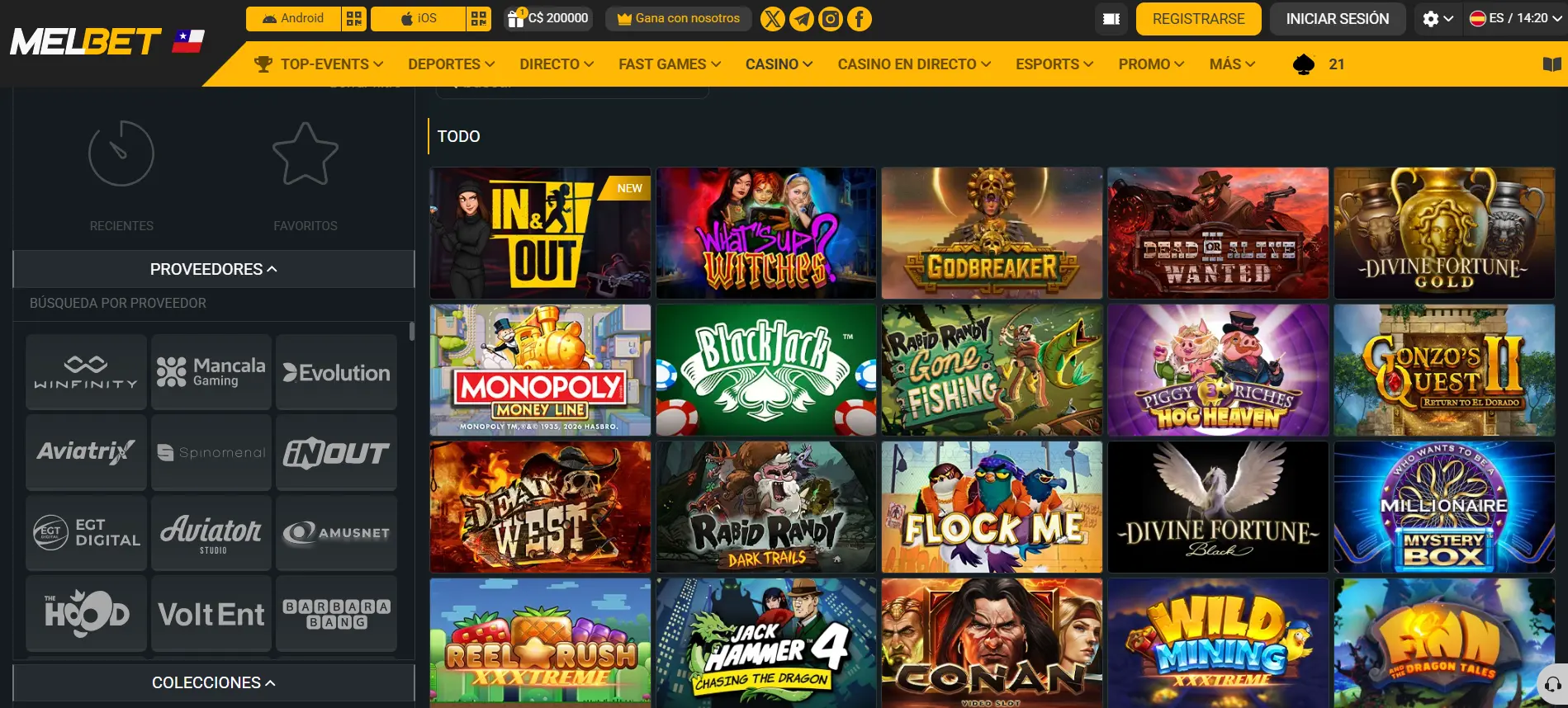 Melbet — captura del lobby de slots