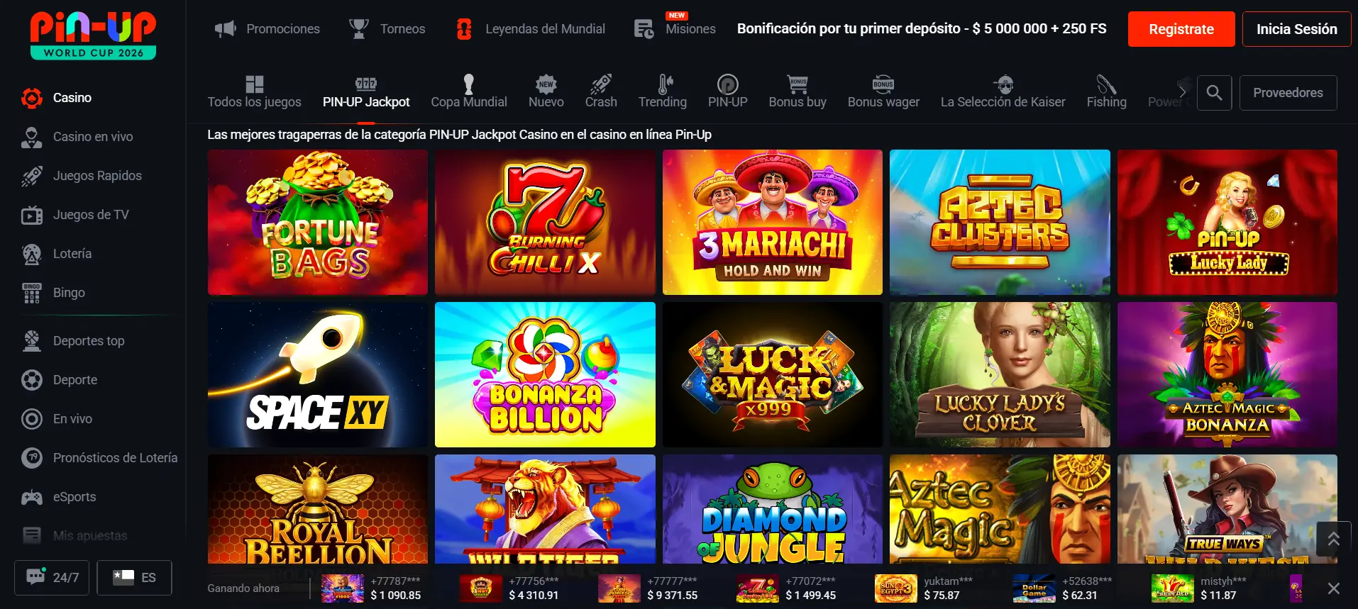 Pin-up Casino — captura del lobby de slots