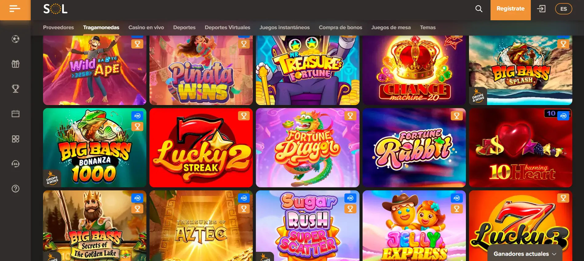 Sol Casino — captura del lobby de slots